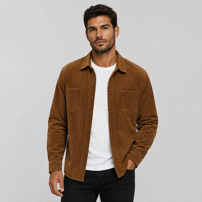 Men's Corduroy Shacket with Lapel Collar