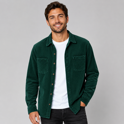Men's Corduroy Shacket with Lapel Collar