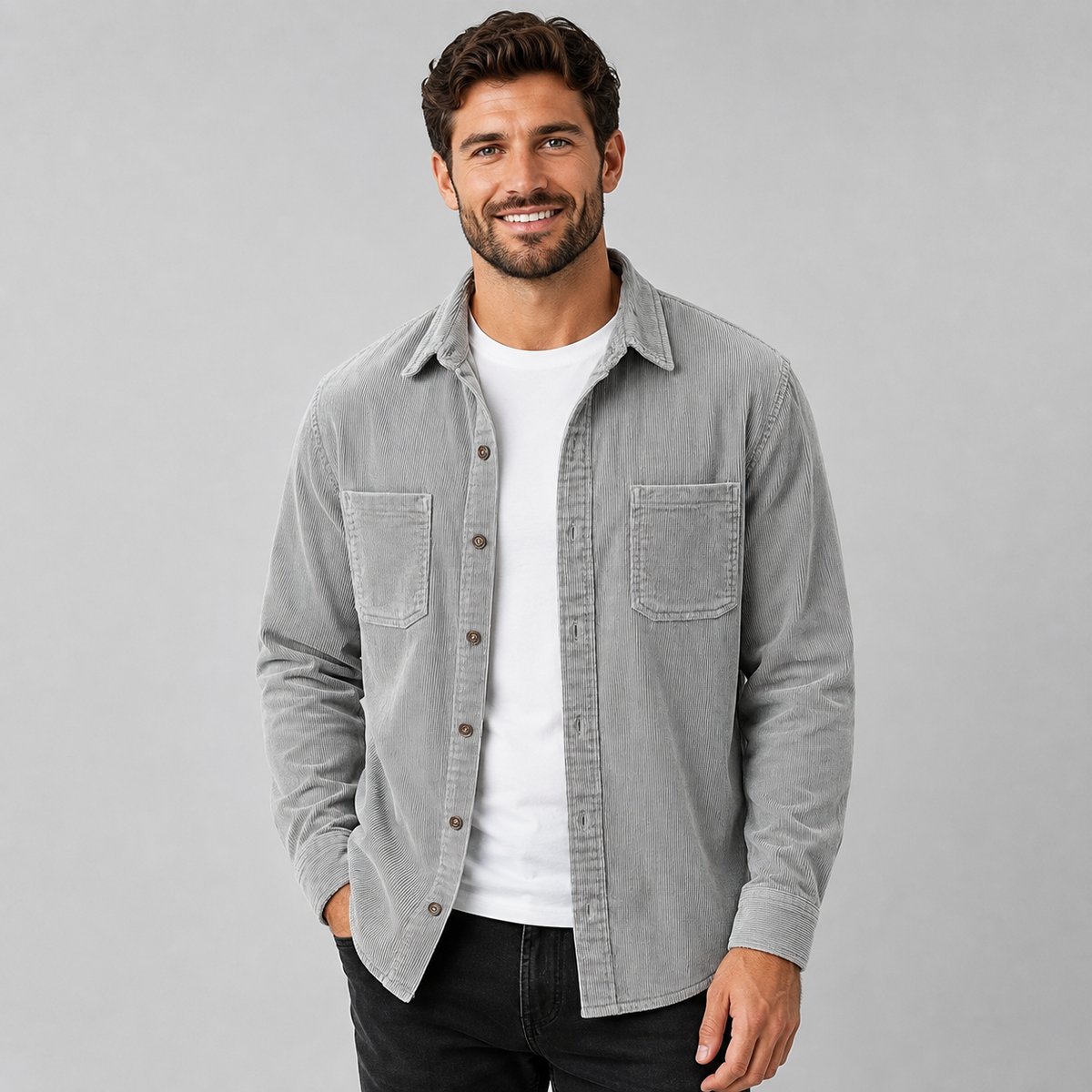 Men's Corduroy Shacket with Lapel Collar