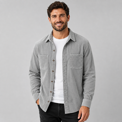Men's Corduroy Shacket with Lapel Collar