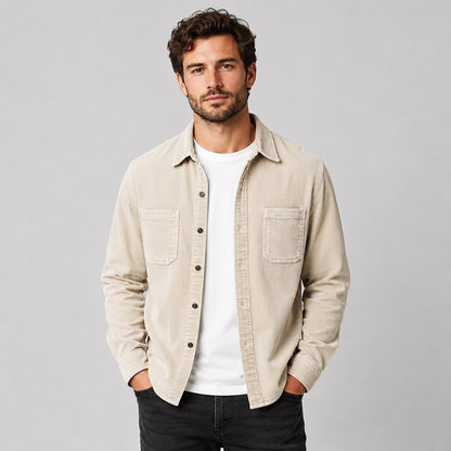 Men's Corduroy Shacket with Lapel Collar