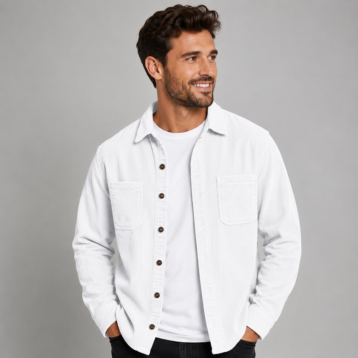 Men's Corduroy Shacket with Lapel Collar