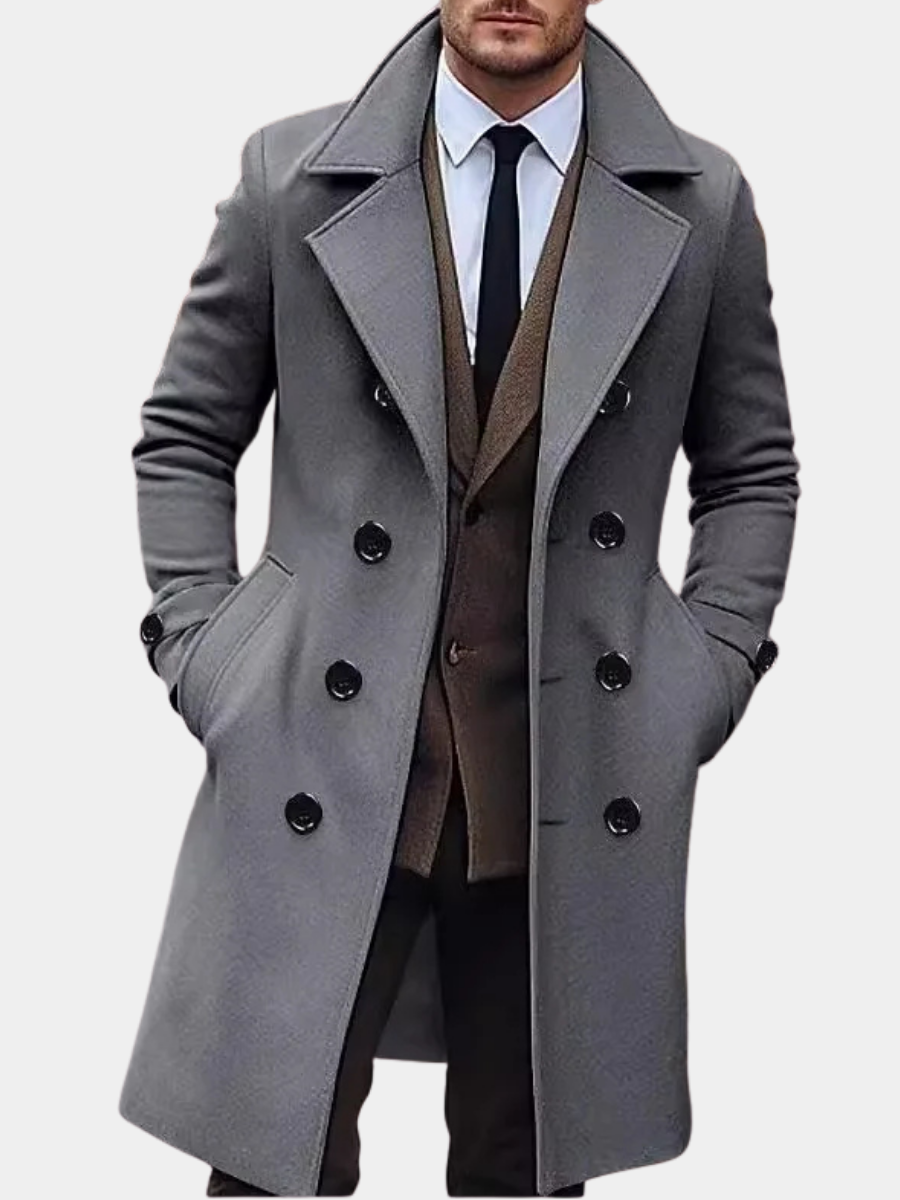 Men's Double Breasted Longline Wool Blend Coat