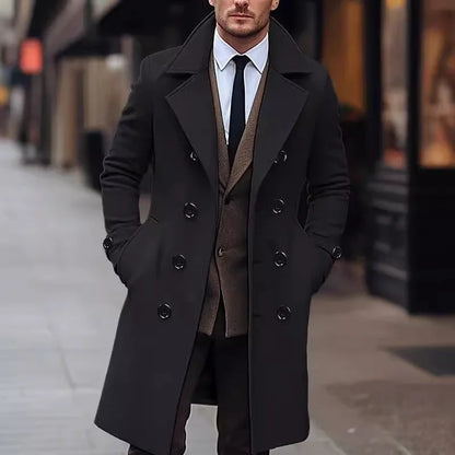 Men's Double Breasted Longline Wool Blend Coat