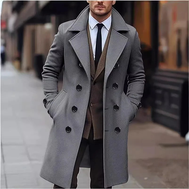 Men's Double Breasted Longline Wool Blend Coat