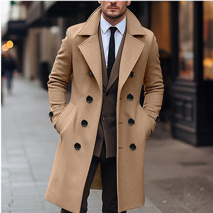 Men's Double Breasted Longline Wool Blend Coat
