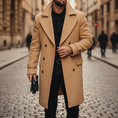 Men's Double Breasted Wool Blend Coat