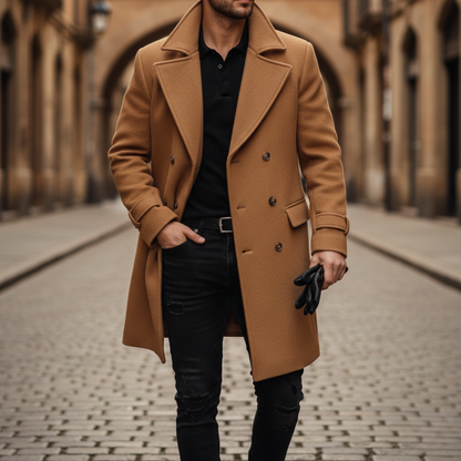 Men's Double Breasted Wool Blend Coat