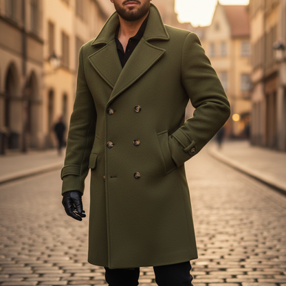 Men's Double Breasted Wool Blend Coat