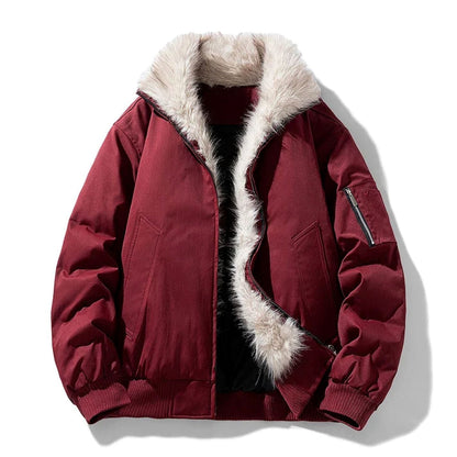 Men's Faux Fur Lined Wind-Resistant Zip-Up Bomber Jacket