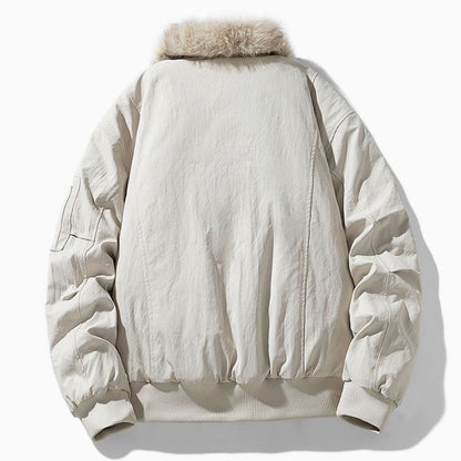 Men's Faux Fur Lined Wind-Resistant Zip-Up Bomber Jacket