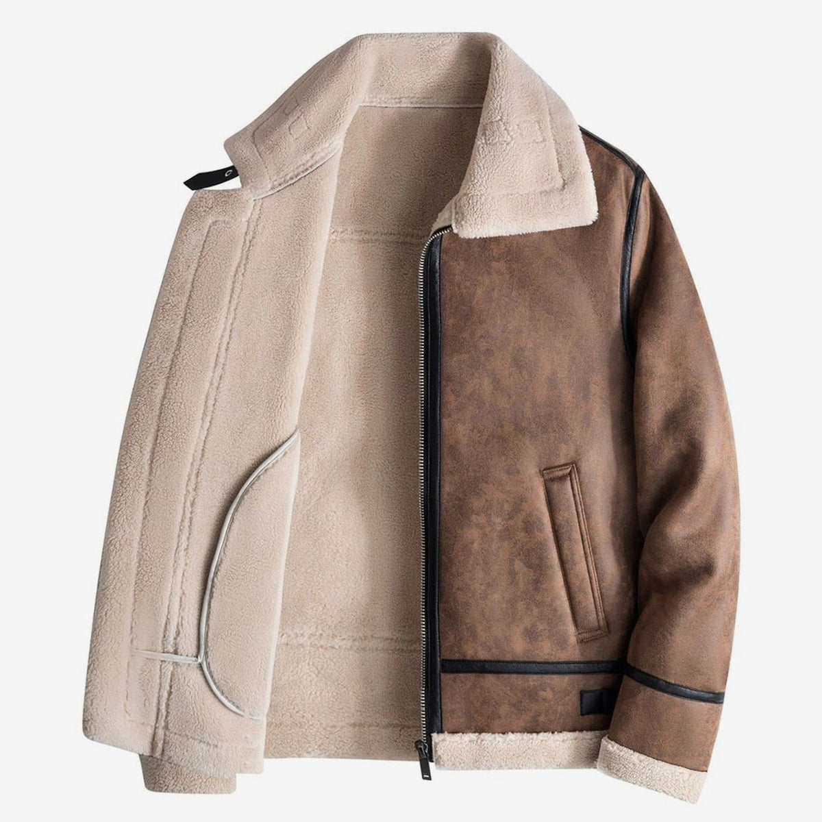 Men's Faux Shearling Lined Zip-Up Aviator Jacket