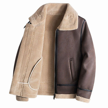 Men's Faux Shearling Lined Zip-Up Aviator Jacket