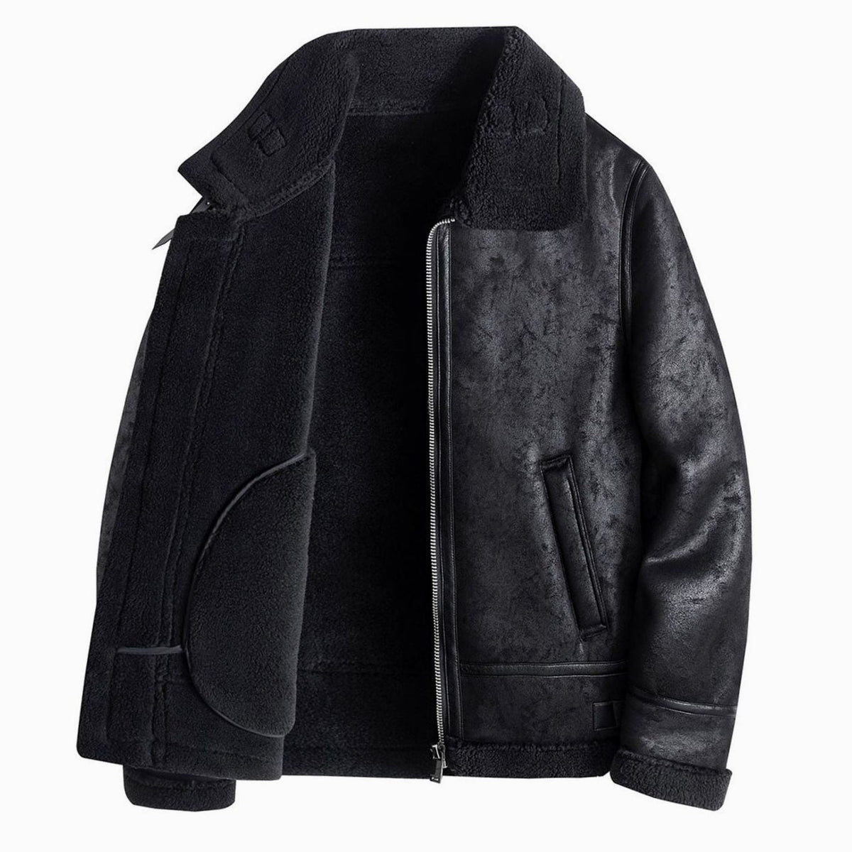 Men's Faux Shearling Lined Zip-Up Aviator Jacket