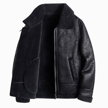 Men's Faux Shearling Lined Zip-Up Aviator Jacket
