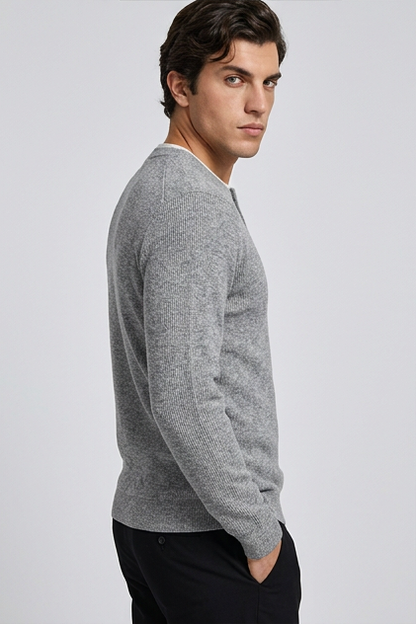 Men's Faux Two Piece Crew Neck Knitted Jumper