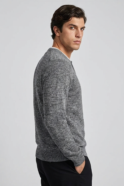 Men's Faux Two Piece Crew Neck Knitted Jumper