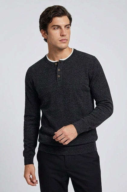 Men's Faux Two Piece Crew Neck Knitted Jumper