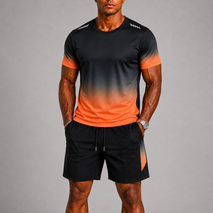 Men's Gradient Print T Shirt And Shorts Sports Set