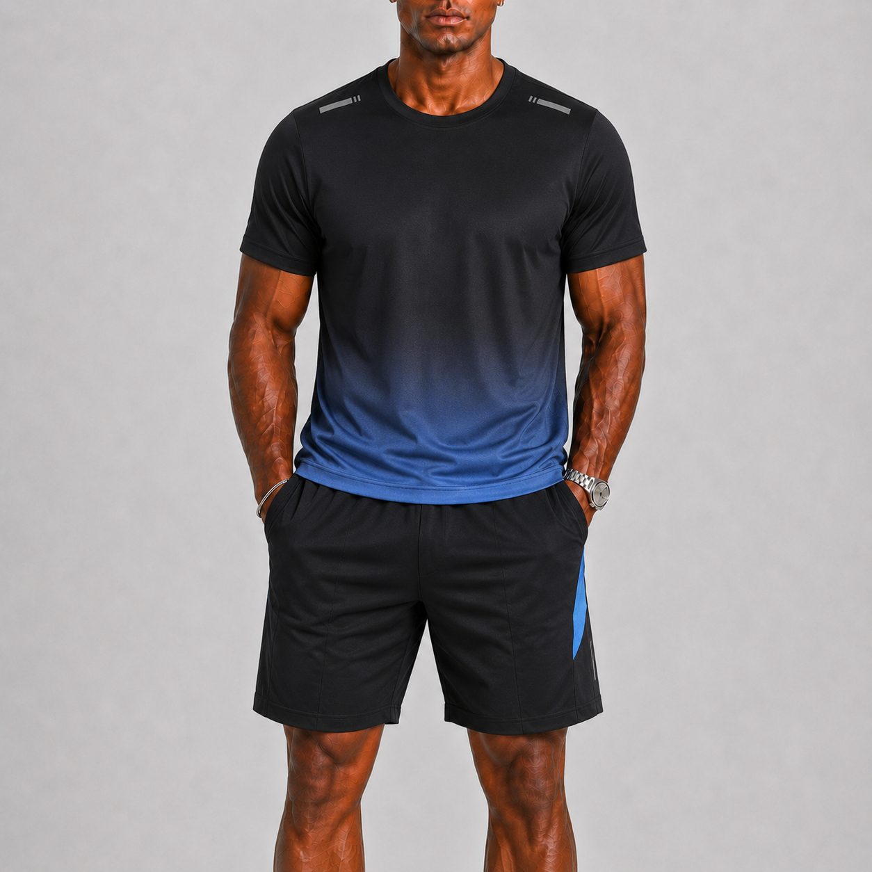 Men's Gradient Print T Shirt And Shorts Sports Set