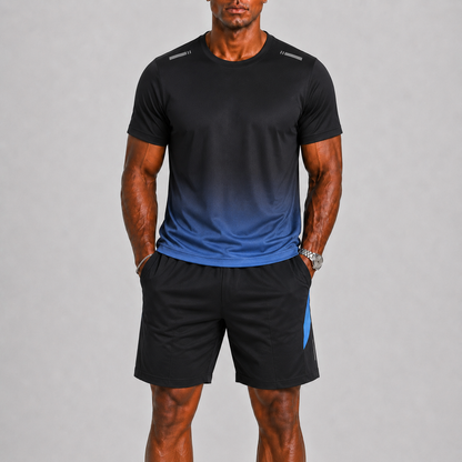 Men's Gradient Print T Shirt And Shorts Sports Set