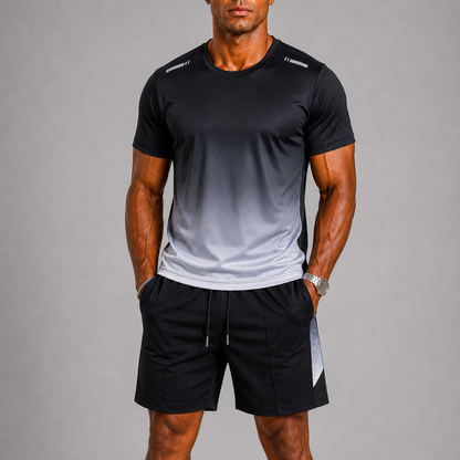 Men's Gradient Print T Shirt And Shorts Sports Set