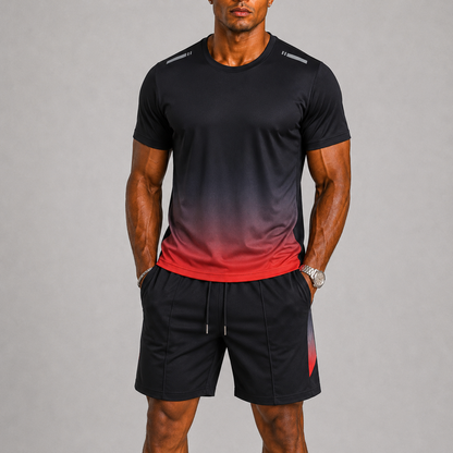 Men's Gradient Print T Shirt And Shorts Sports Set
