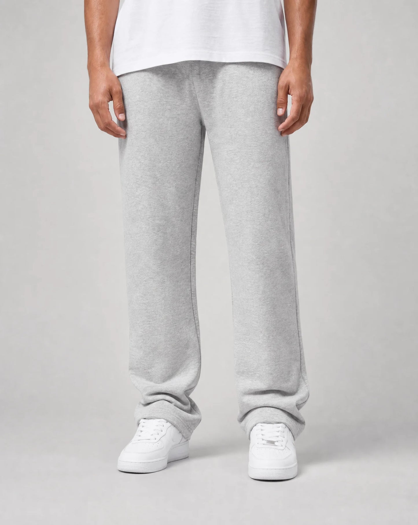 Men's grey relaxed fit open hem joggers with heavyweight brushed fleece cotton and elastic waistband by ILYNORA