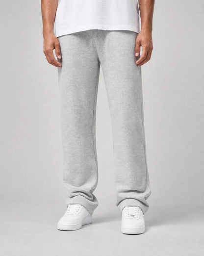Men's grey relaxed fit open hem joggers with heavyweight brushed fleece cotton and elastic waistband by ILYNORA