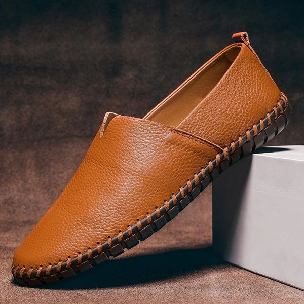 Men's Hand Stitched Faux Leather Slip On Loafers