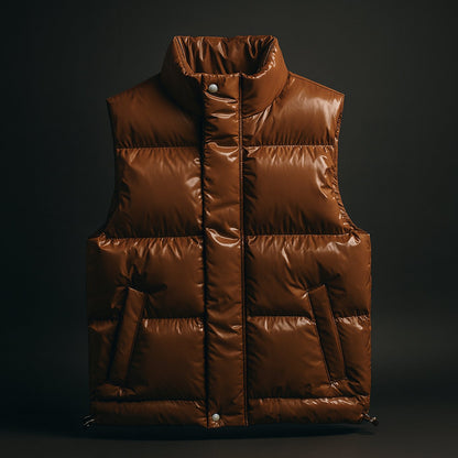 Men's High-Collar Quilted Puffer Gilet Cotton-Blend Vest