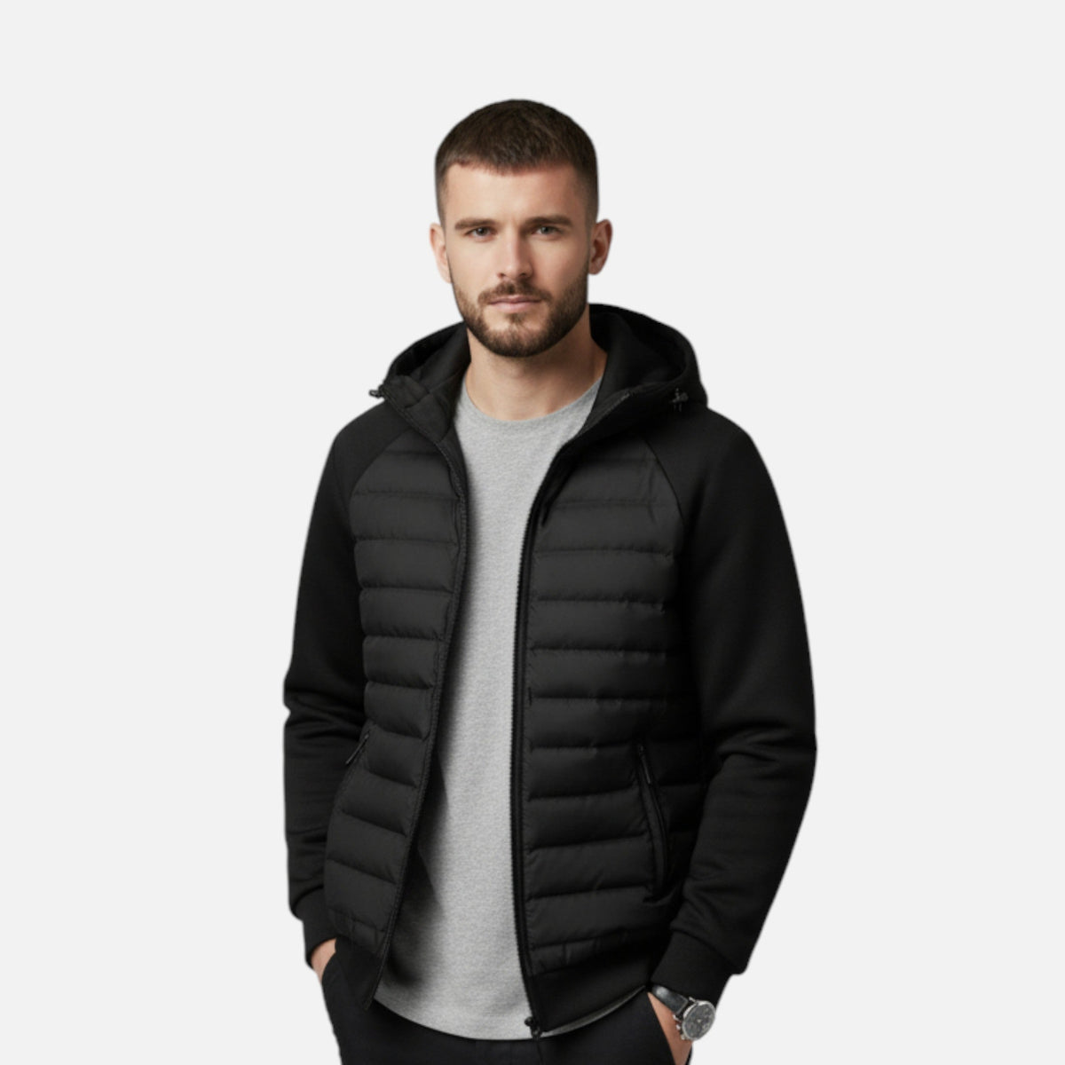 Men's Hooded Quilted Panel Jacket