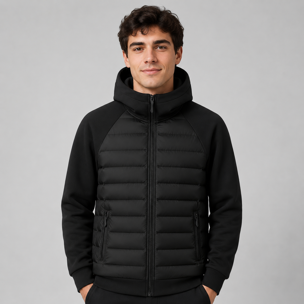 Men's Hooded Quilted Panel Jacket