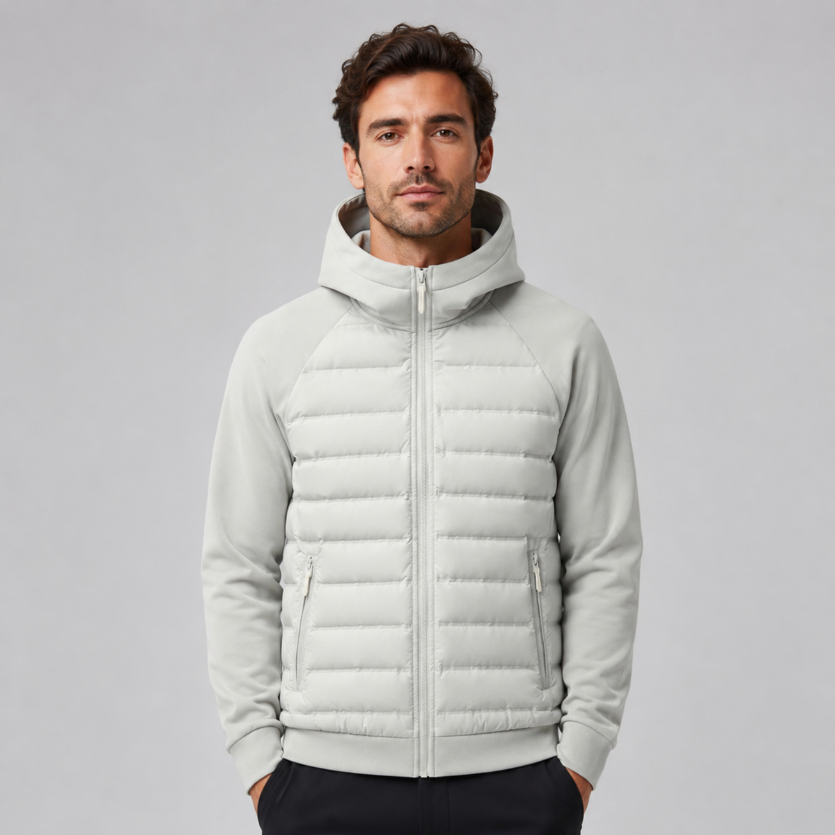 Men's Hooded Quilted Panel Jacket