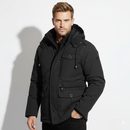 Men's Hooded Winter Parka with Multiple Pockets