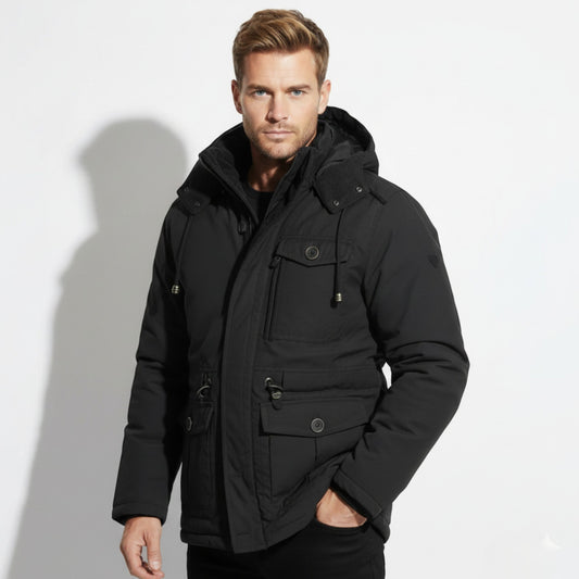 Men's Hooded Winter Parka with Multiple Pockets
