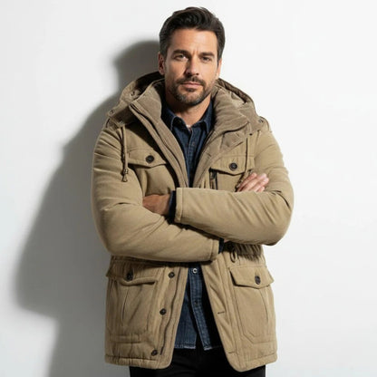 Men's Hooded Winter Parka with Multiple Pockets
