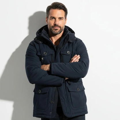 Men's Hooded Winter Parka with Multiple Pockets