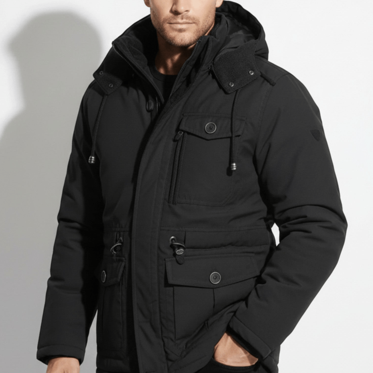 Men's Hooded Winter Parka with Multiple Pockets