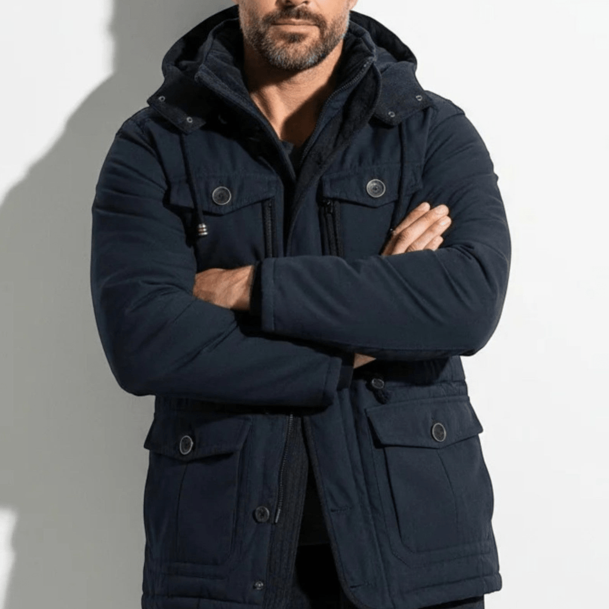 Men's Hooded Winter Parka with Multiple Pockets