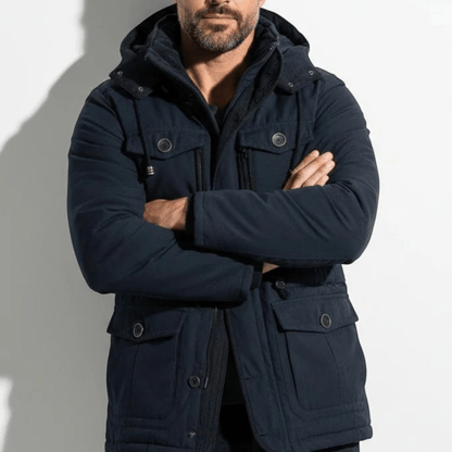 Men's Hooded Winter Parka with Multiple Pockets
