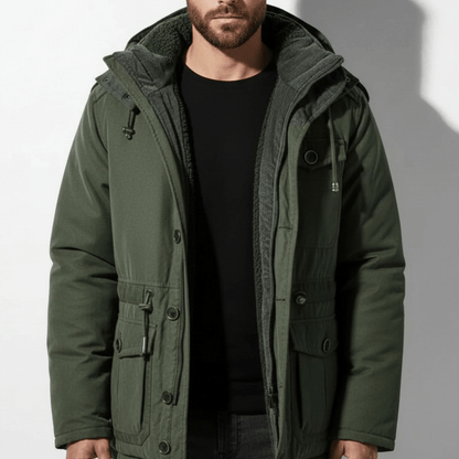 Men's Hooded Winter Parka with Multiple Pockets