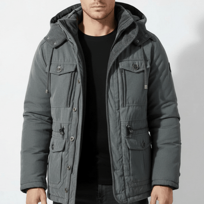 Men's Hooded Winter Parka with Multiple Pockets