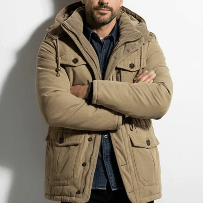 Men's Hooded Winter Parka with Multiple Pockets