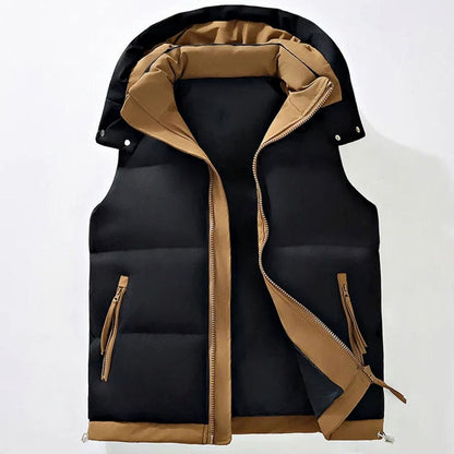Men's Insulated Puffer Gilet Detachable Hood Water-Resistant Vest