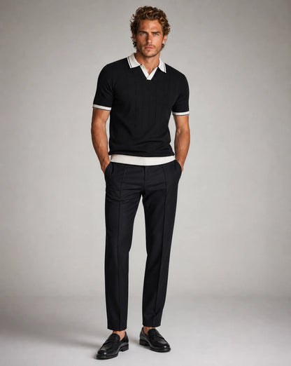 Men's black knitted polo and trousers set by ILYNORA