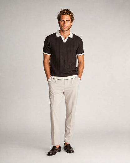 Men's brown knitted polo and trousers set by ILYNORA