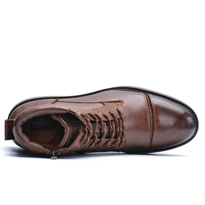 Men's Leather Boots with Side Zip and Laces