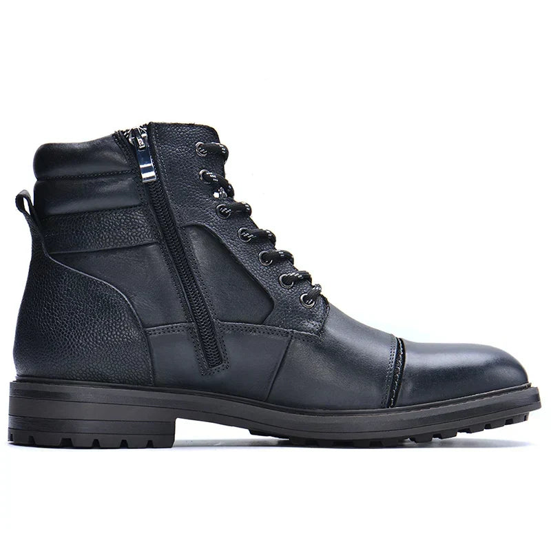 Men's Leather Boots with Side Zip and Laces