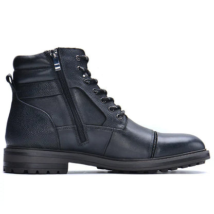 Men's Leather Boots with Side Zip and Laces